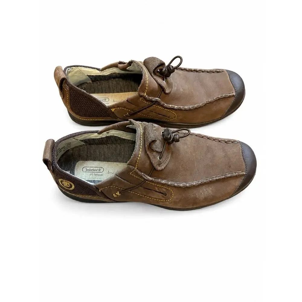 Timberland Womens Size 7 Brown Leather Slip On Shoes Toggle Moc Toe Casual